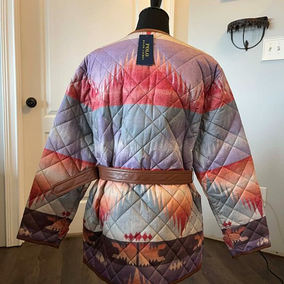 Polo Ralph Lauren Southwestern Sunset Aztec Quilted Jacket with Belt size Medium - Picture 2 of 8